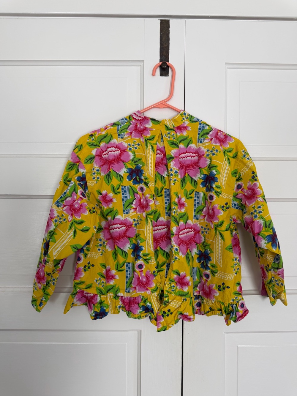 Vintage Oilily Girls' Floral Ruffle Hem Jacket - Yellow Pink